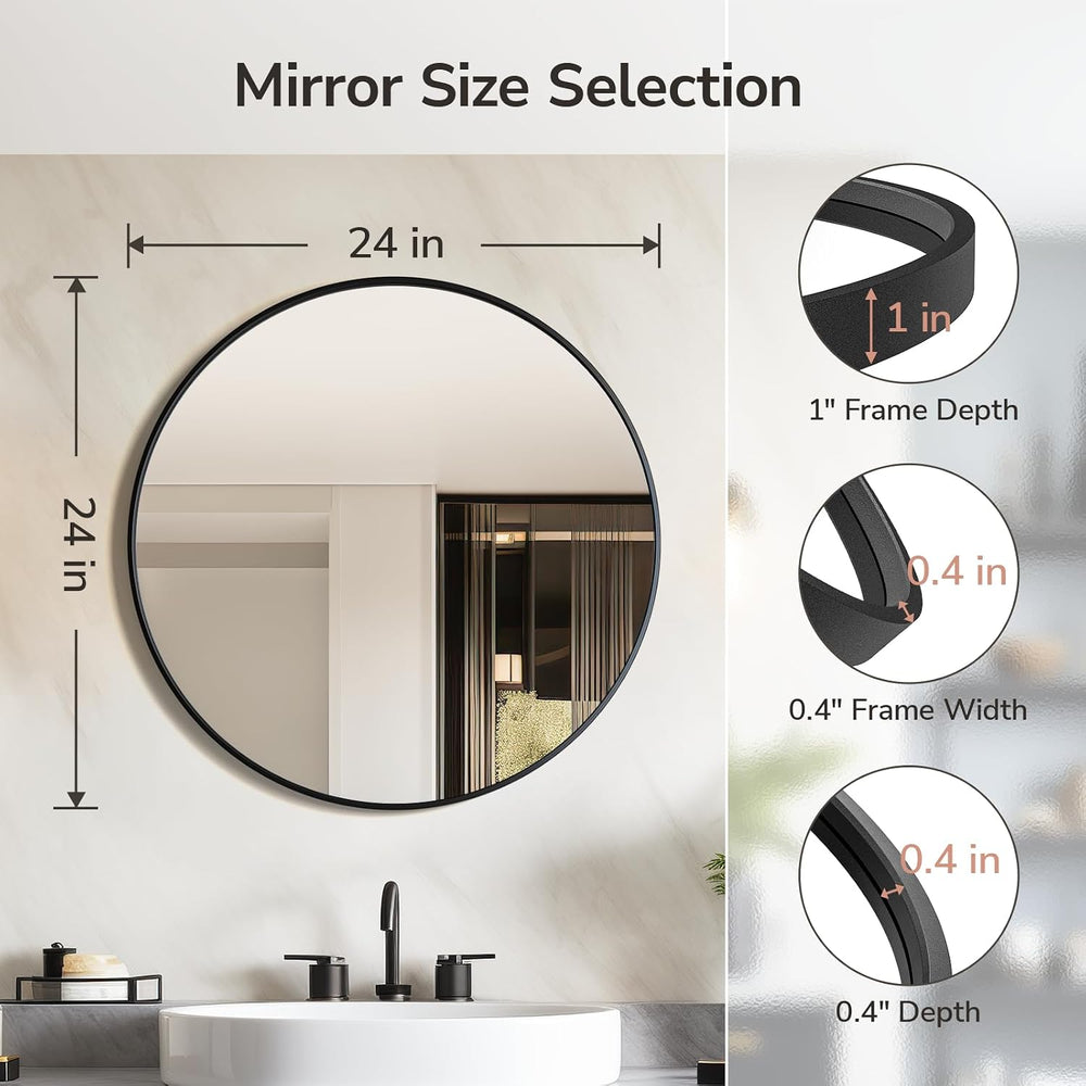 USHOWER 24 Inch Black Round Bathroom Mirror for Over Sink