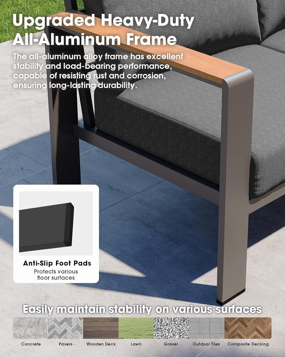 Aluminum Outdoor Patio Furniture Set 6 Seats, Outdoor Sectional Corner Sofa w...