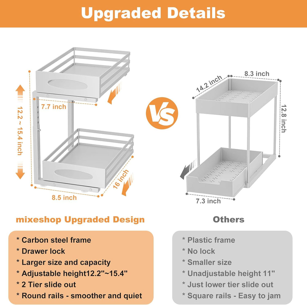 Under Sink Organizer, 2 Tier Under Sink Organizers and Storage, Adjustable He...
