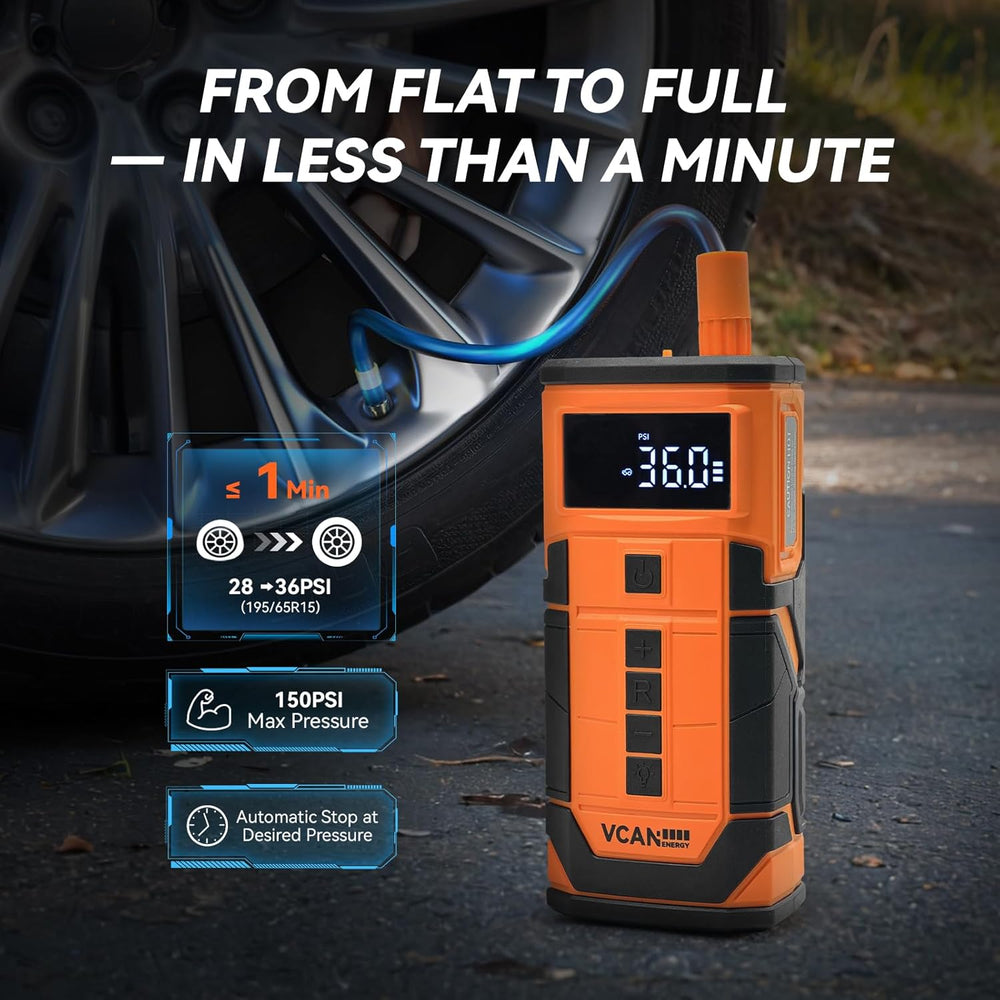Jump Starter with Air Compressor, VCANENERGY Roadside Emergency Car Kit with ...
