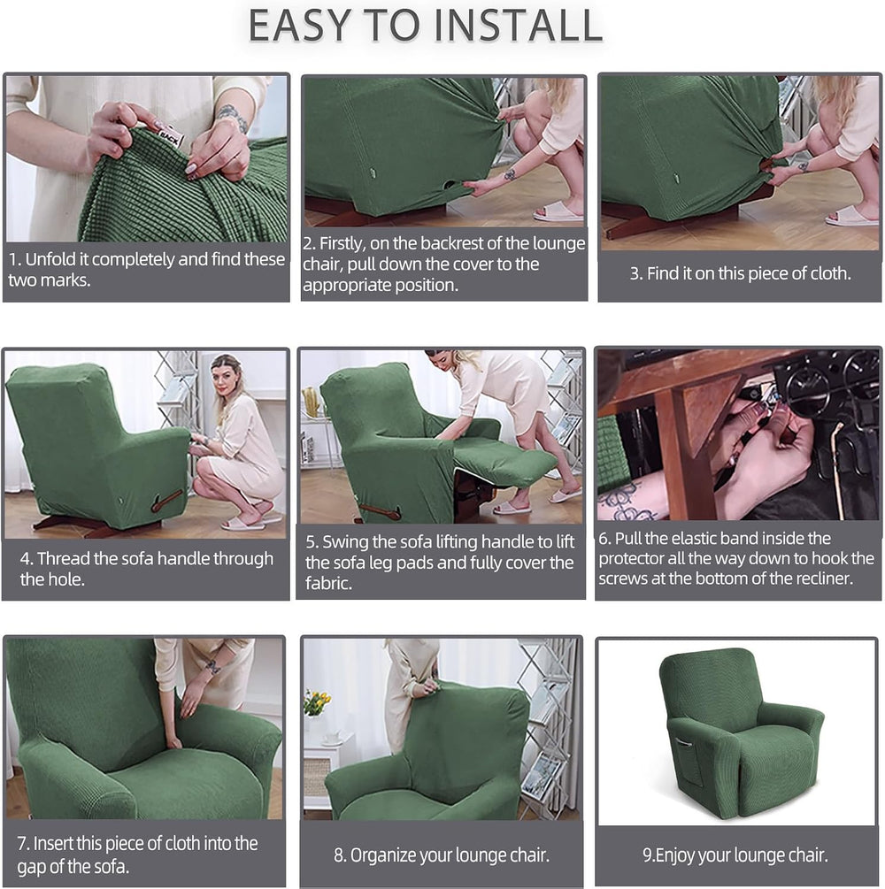 KEKUOU Recliner Chair Covers, 1-Piece Lazy Boy Recliner Cover,Greyish Green