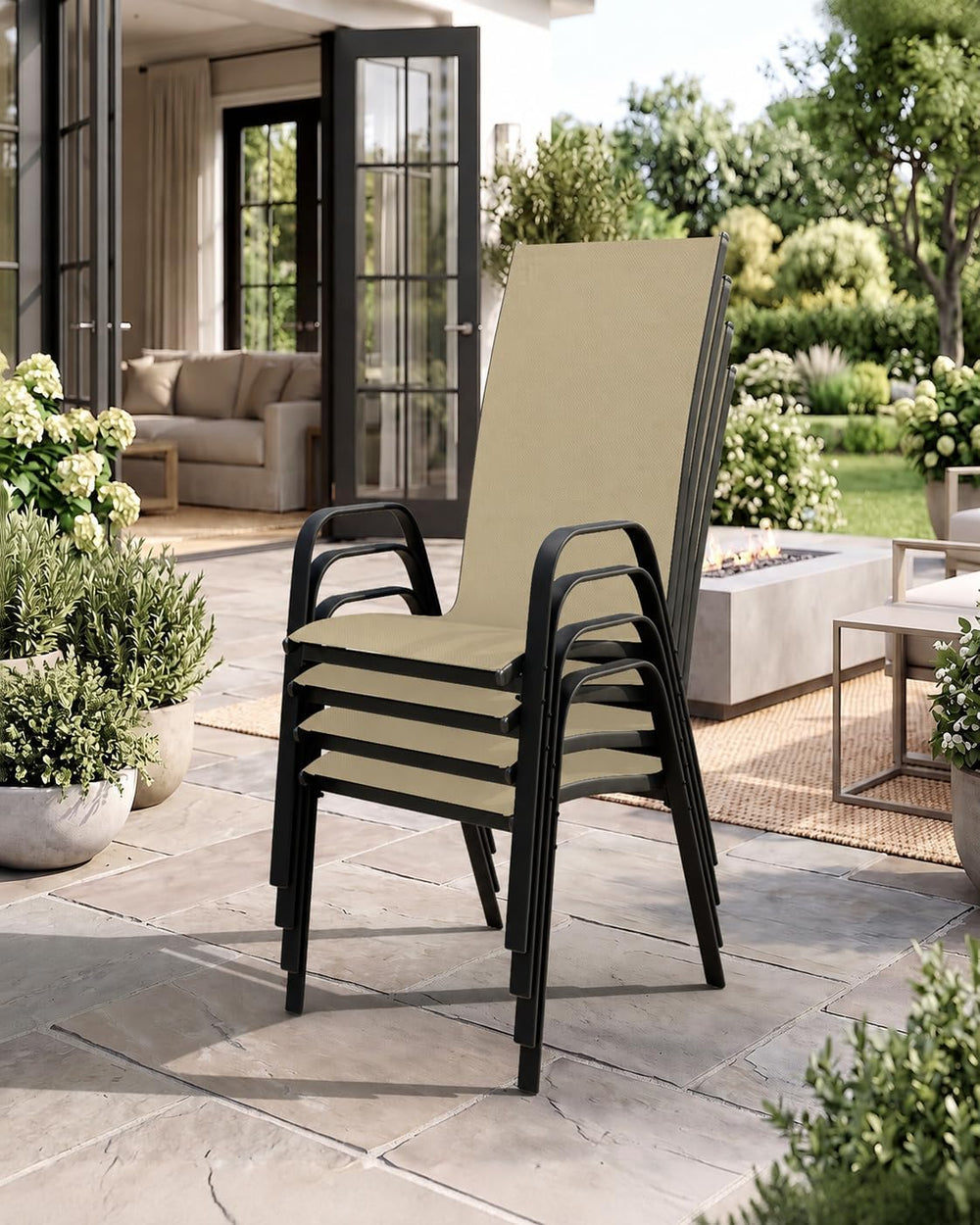 Patio Chairs Set of 4, Outdoor Dining Chairs, Beige