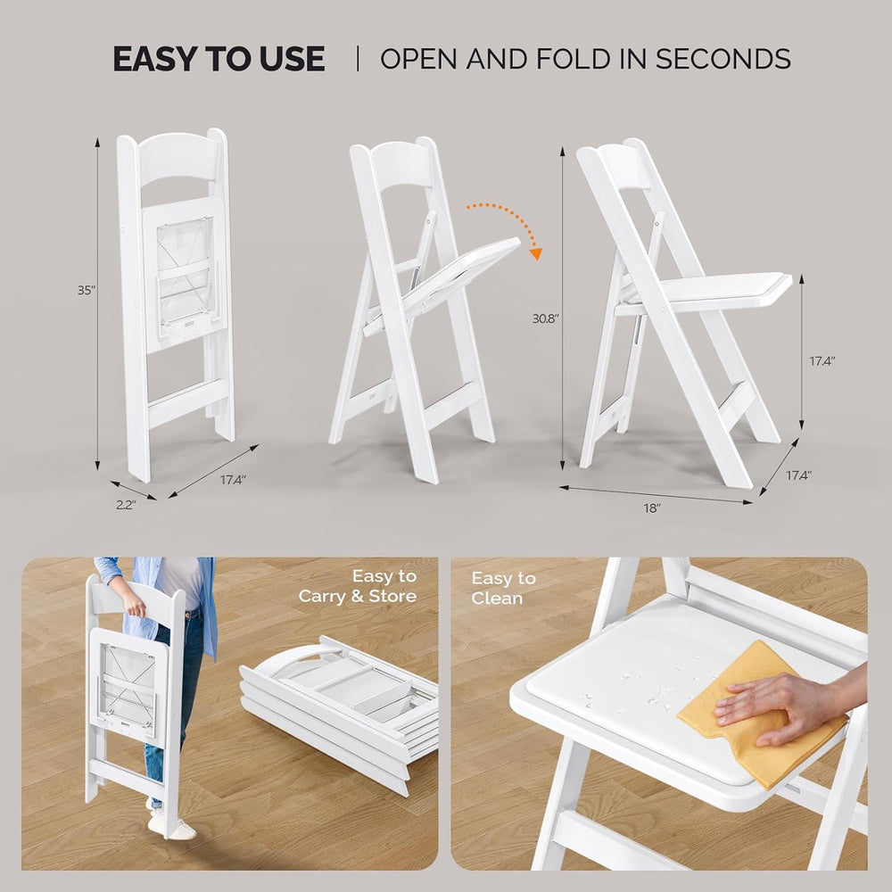 VINGLI Resin Folding Chairs with Cushion, Foldable Plastic Chair with Comfort...