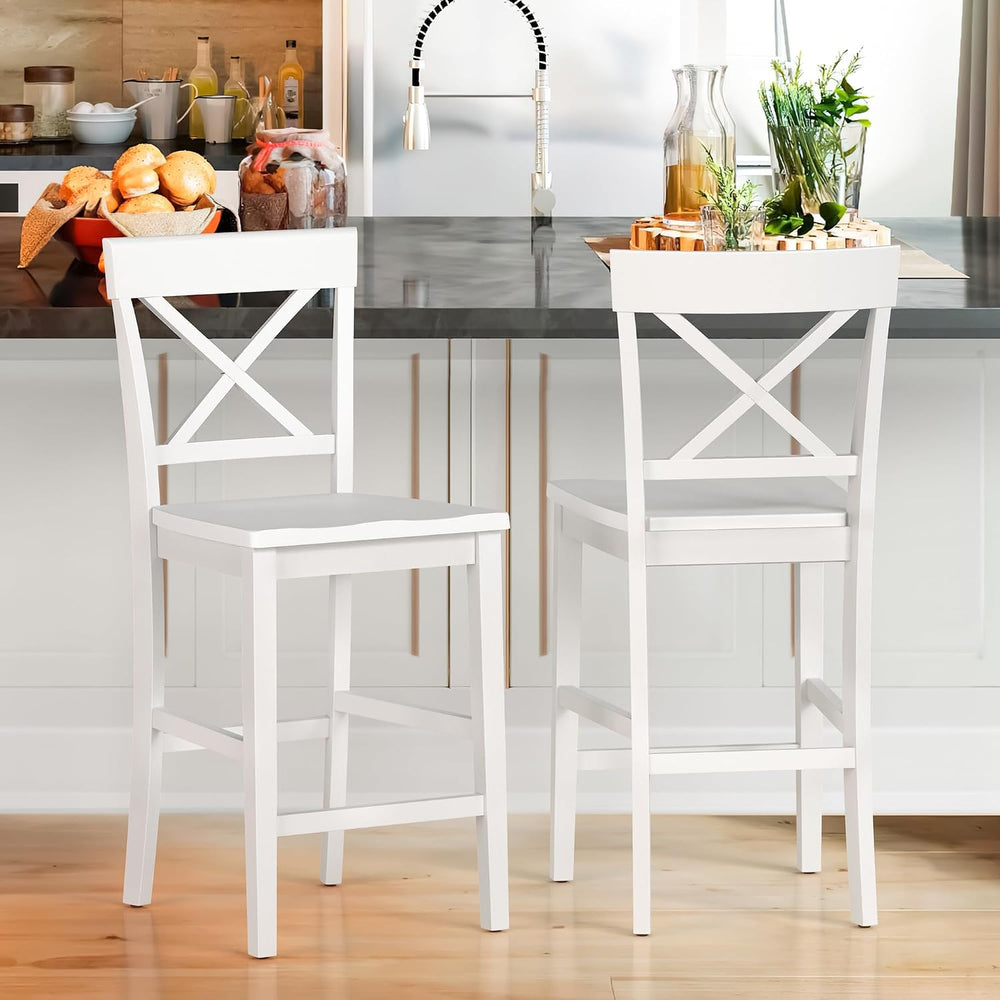 Cozyman Bar Stools Set of 3, 24" Wooden Barstools with X Back, White