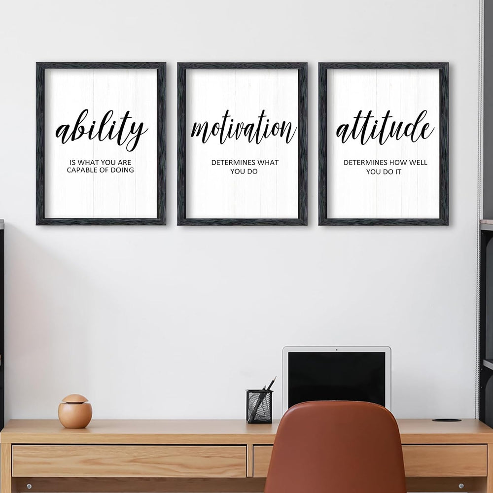 AuraPeak 3 Piece Inspirational Quotes Office Wall Art Black 14"×11"
