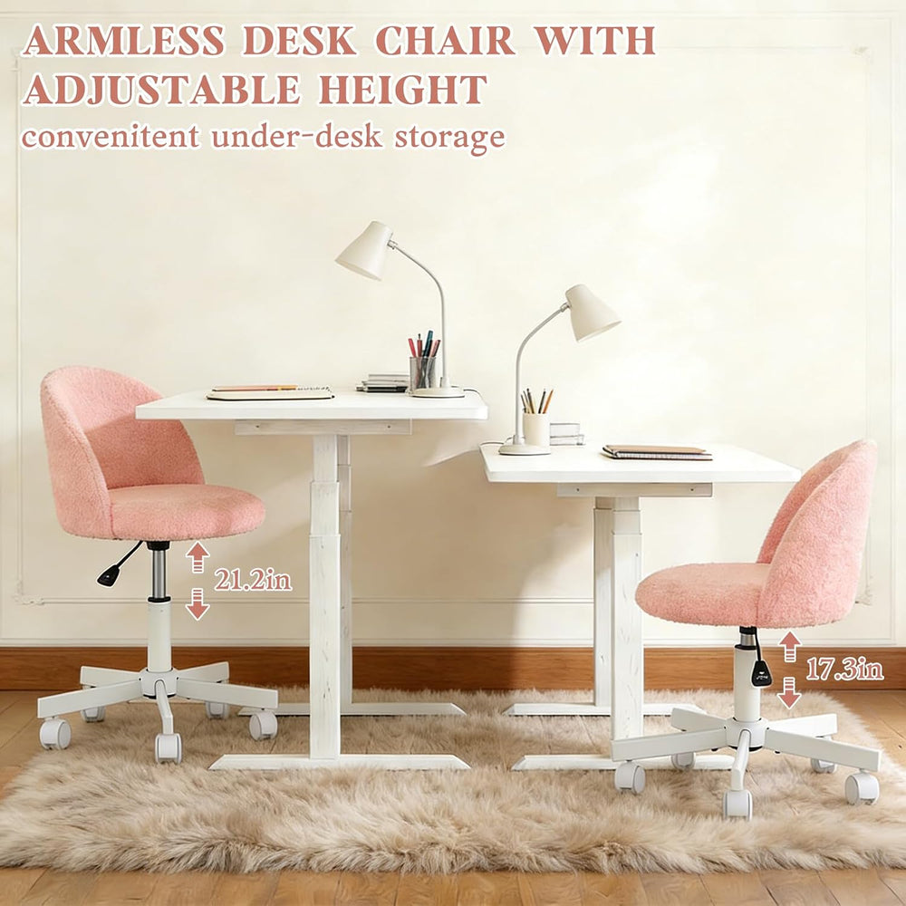 WAYTRIM Pink Vanity Chair with Wheels - Swivel Makeup Chair Small Computer Ch...