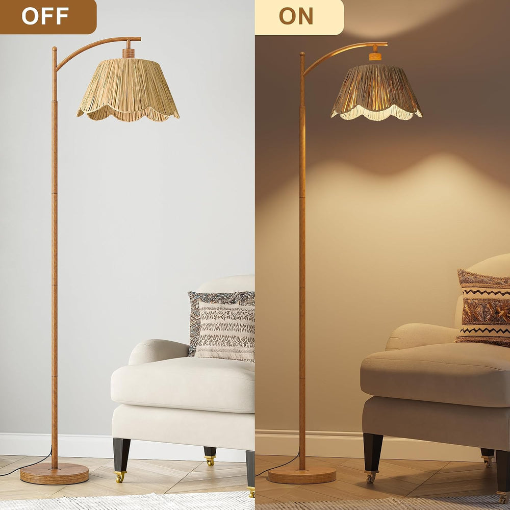 Oneach Rattan Floor Lamp for Bedroom, Boho Floor Lamp with Foot Switch, Farmh...