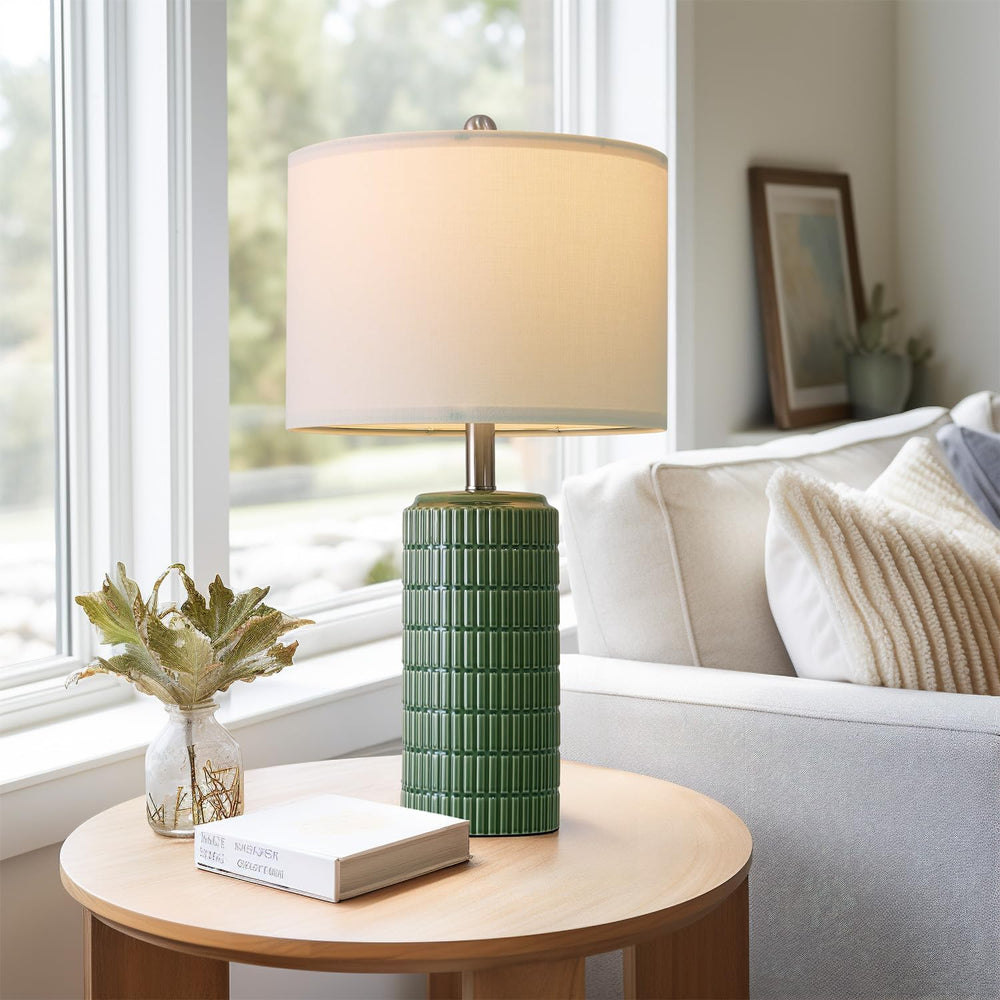 PoKat 23" Dark Green Ceramic Table Lamps Set of 2, Modern Table Lamps fo...