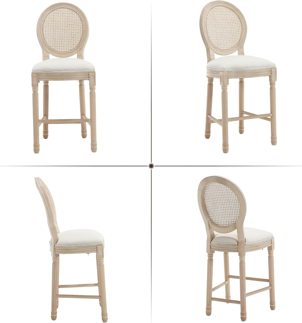 French Country Bar Stools Set of 4, 26 Inch Rattan Counter Stools