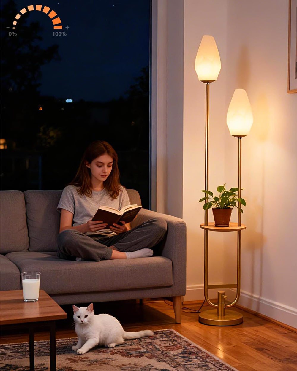 Lightdot 63IN Gold Floor Lamp with Shelf Mid Century Tall Standing Lamps with...