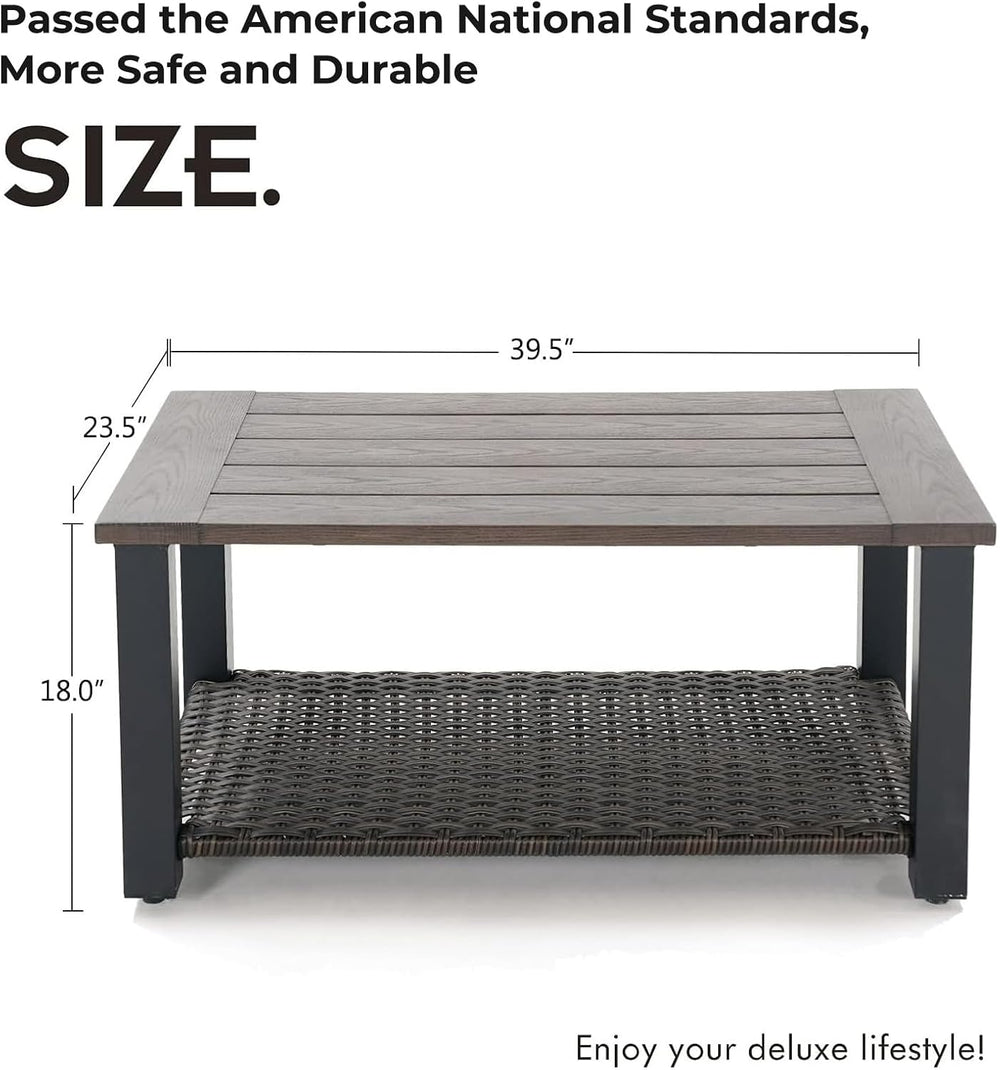 Grand patio Outdoor 40" Coffee Table with Wicker Storage Shelf