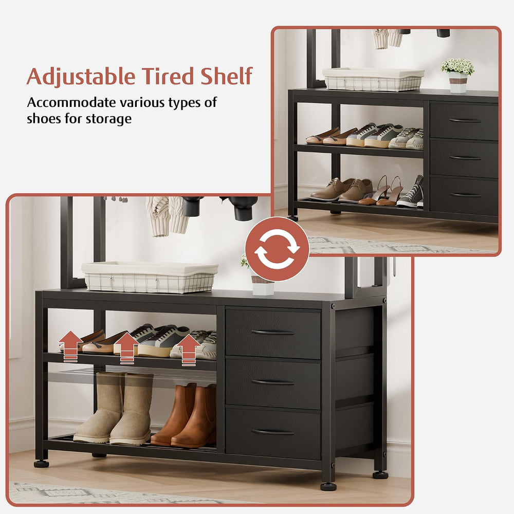 Hall Tree with Bench & 3 Drawers Storage 31.5" Coat Rack Entryway Or...