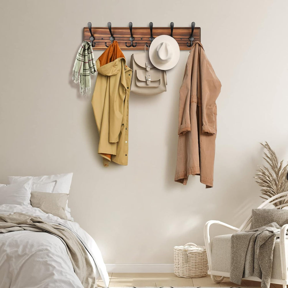 Coat Rack Wall Mount, Wooden Heavy Duty Coat Rack for Wall,6 Triple Coat Hang...