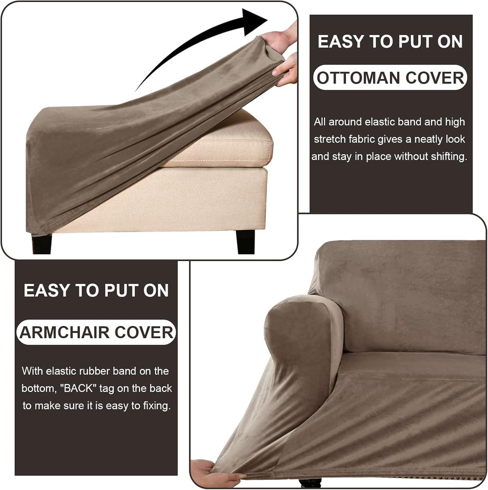 Chair and Ottoman Cover Set, Armchair and Ottoman Velvet Cover Non-Slip, Stre...