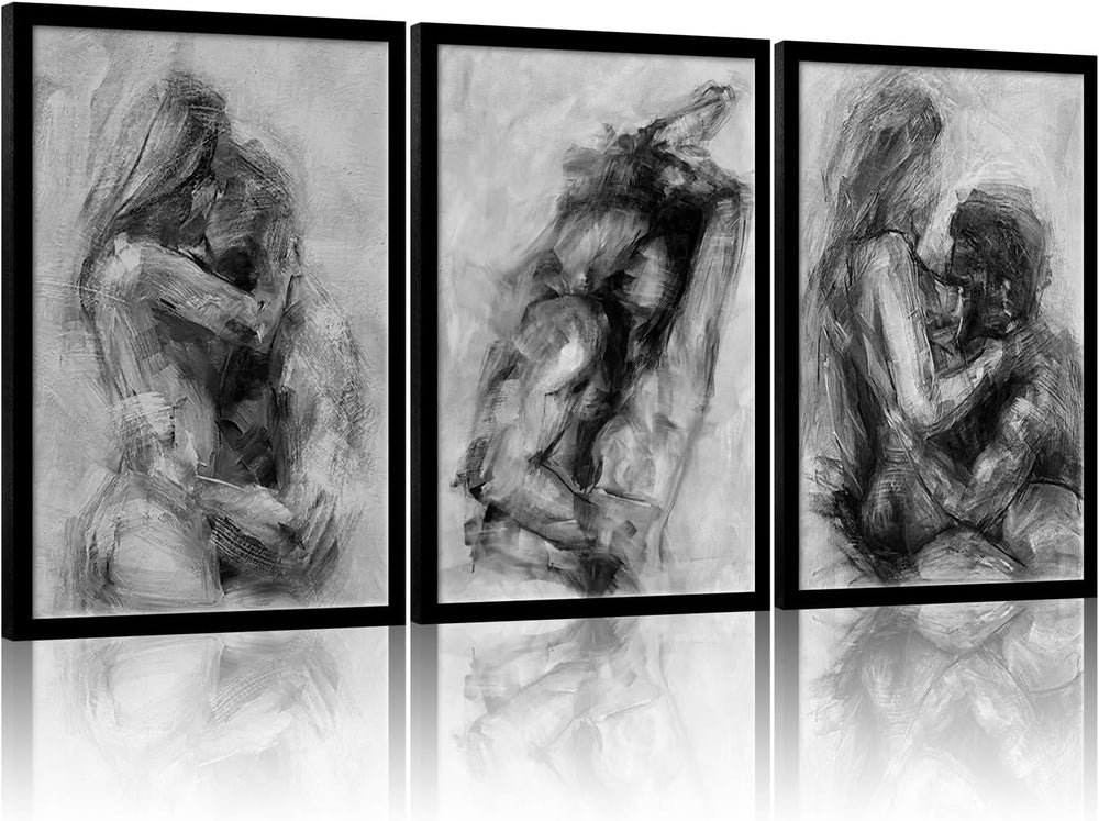 RVRBKTS Black Framed Modern Romantic Couple Wall Art Bedroom