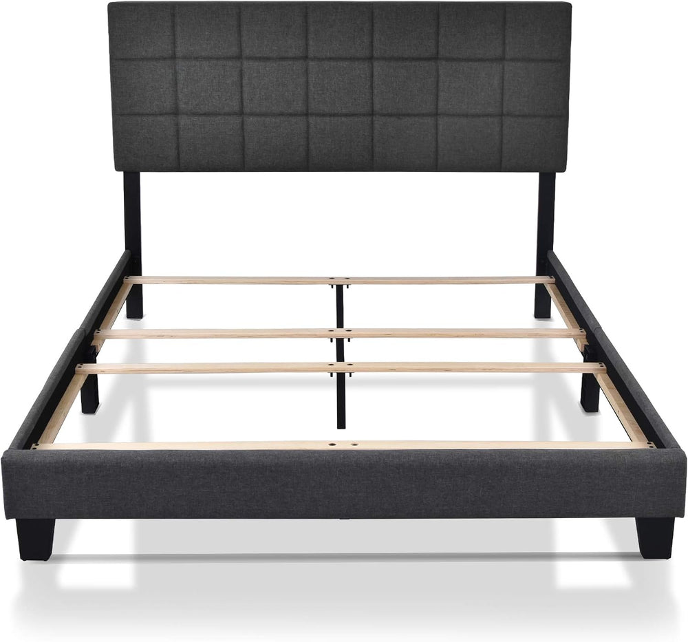 Allewie Queen Size Panel Bed Frame Box Spring Needed Dark Grey