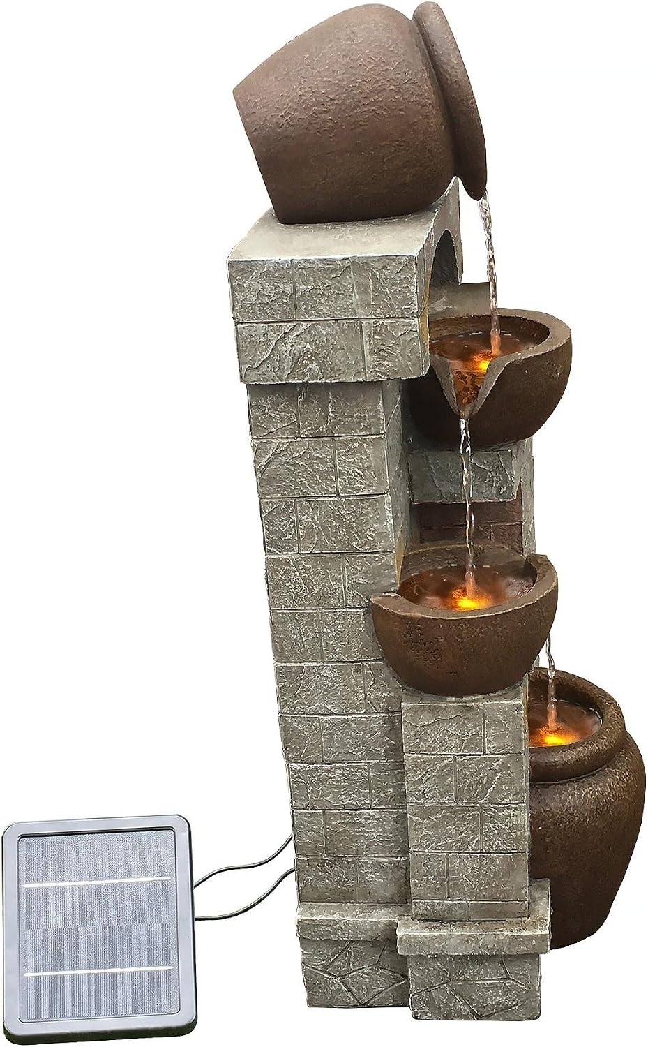 Teamson Home 28 in. Cascading Bowls and Stacked Stones LED Outdoor Water Foun...