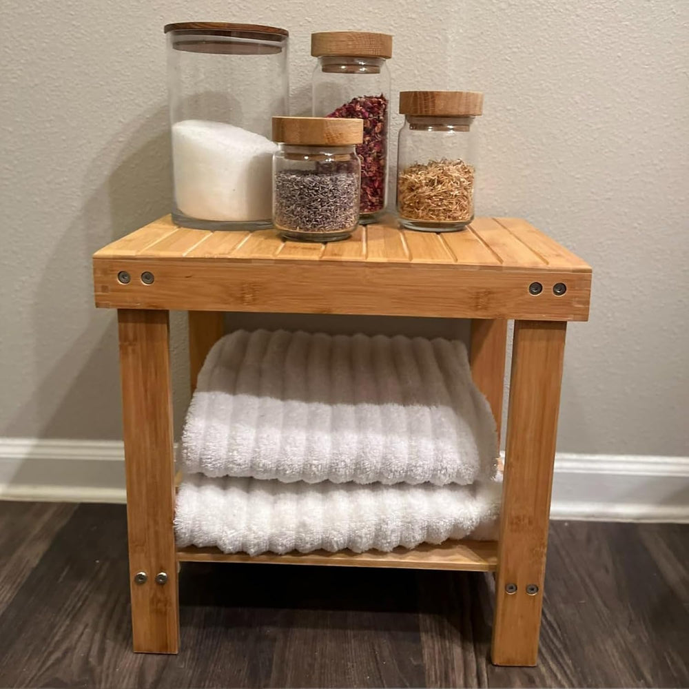 2 Pack Bamboo Step Stool, Bamboo Shower Bench, Wooden Shower Foot Stool for H...
