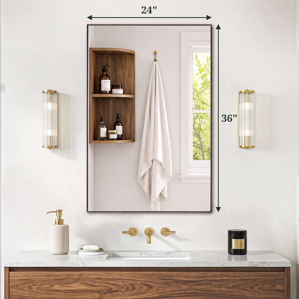 Bathroom Mirror 36x24 Inch, Black Metal Framed Mirror for Wall