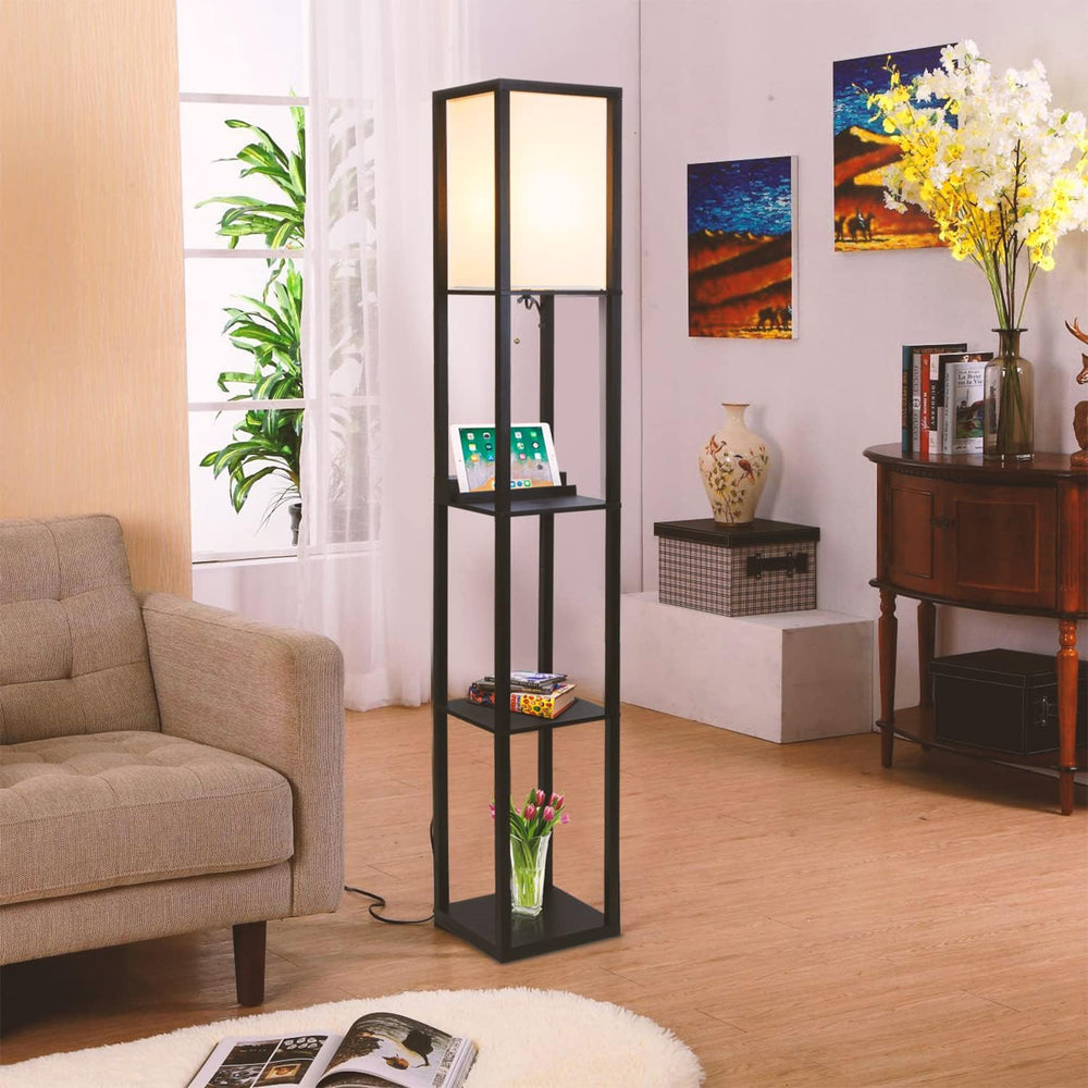 Brightech Maxwell – Modern Shelf Floor Lamp with USB Ports, Wireless Charging...