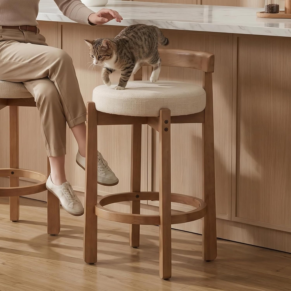 LukeAlon Mid Century Linen Single Counter Stool, Upholstered 26.5" Seat ...