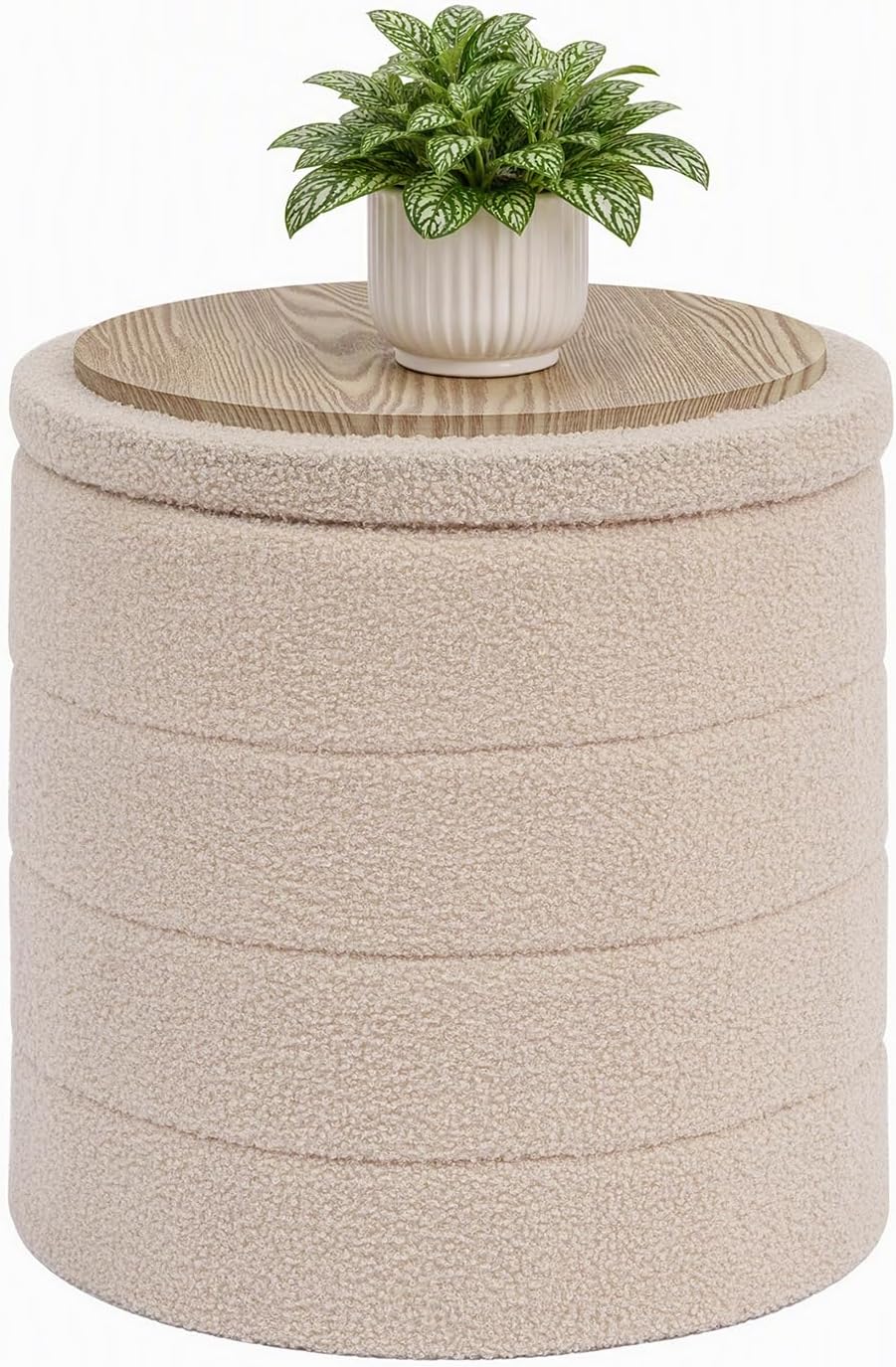 B FSOBEIIALEO Folding Storage Ottoman, Round Sherpa Ottomans, Beige