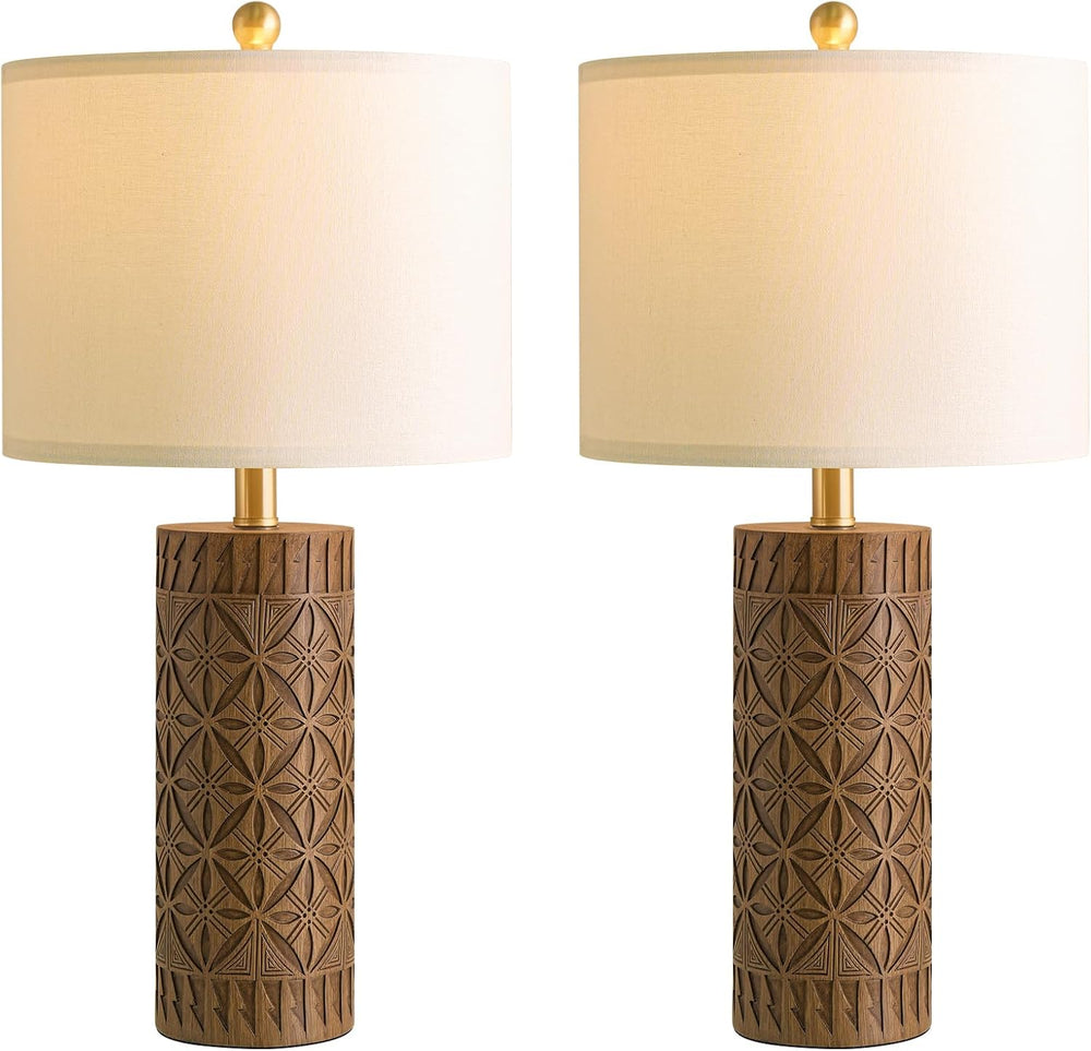 BOBOMOMO 24.25" Modern Farmhouse Table Lamps Set of 2, Geometric Wood Gr...