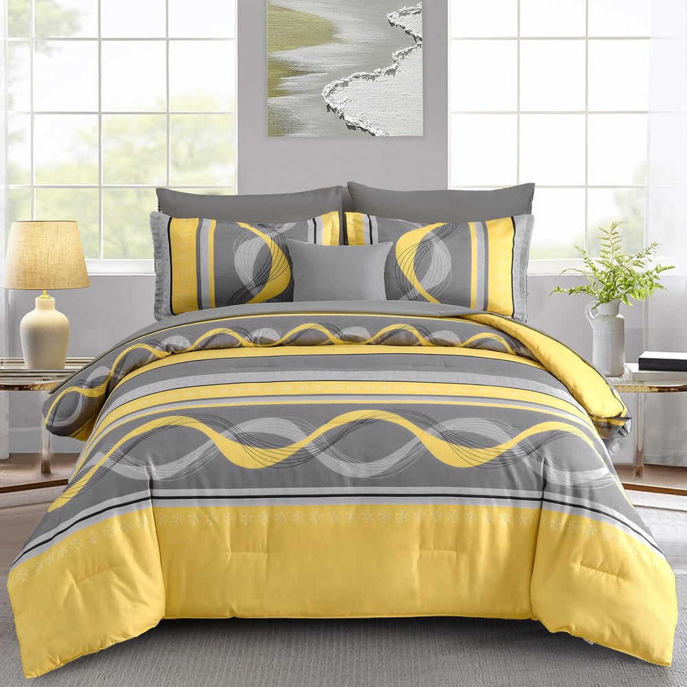 Anibedding Yellow Comforter Set Queen Size,8 Pieces Bed in a Bag Patchwork St...