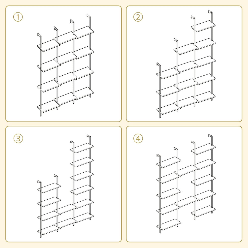 HOOBRO DIY Ladder Shelf, 6-Tier Wooden Wall Mounted Bookshelf, Narrow Gold Bo...