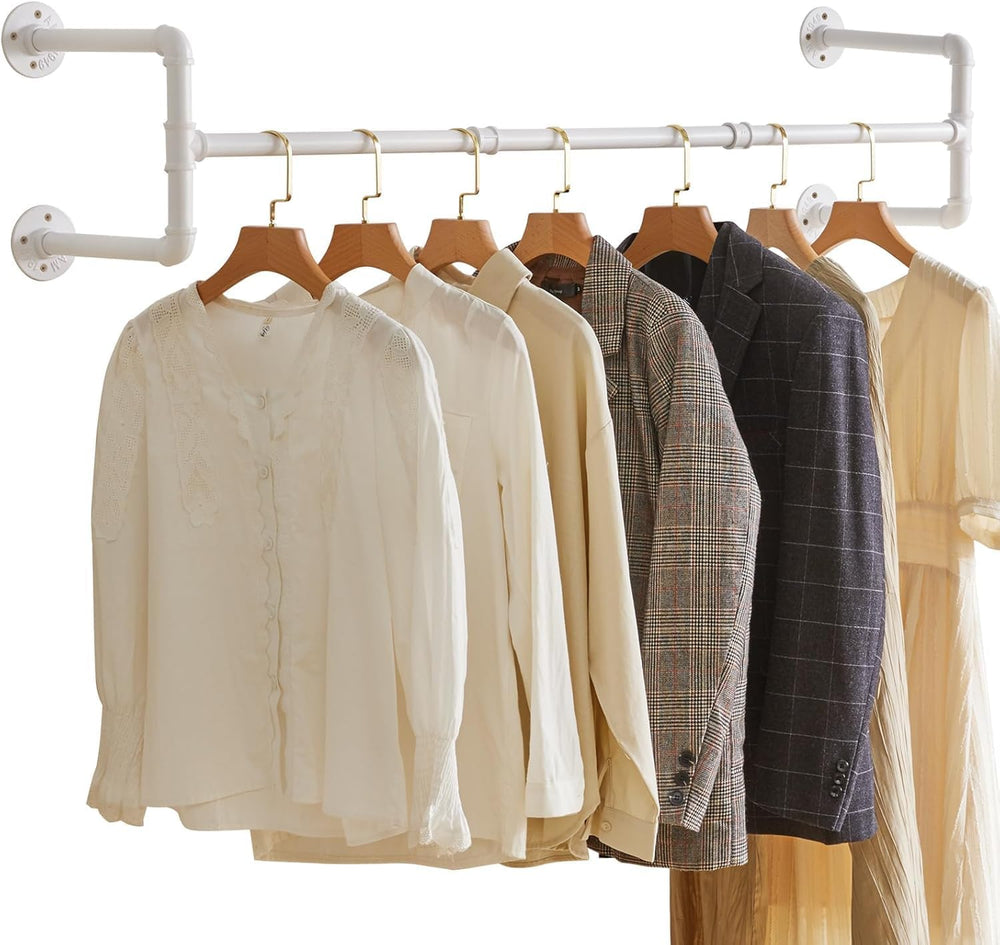 IBUYKE 50" Industrial Pipe Clothes Rack Wall Mounted, White TYJ002W