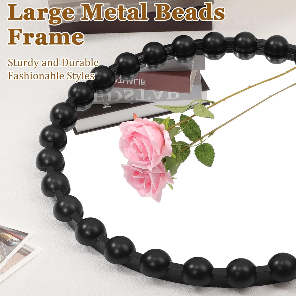 AAZZKANG Round Wall Mirror Black Metal Beaded Framed Large 20"