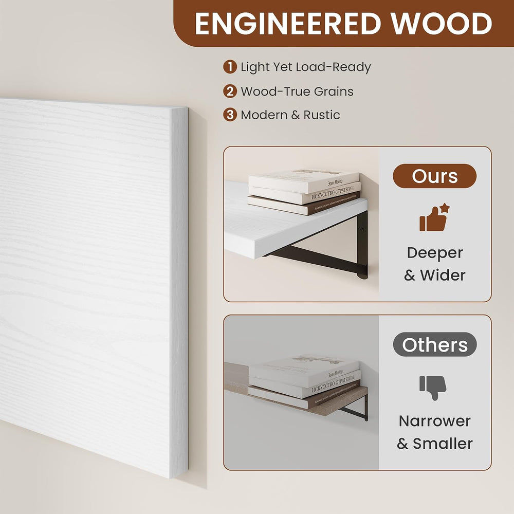 12" Deep Wall Shelves with Metal Brackets, 48" Wide, White Finish, ...