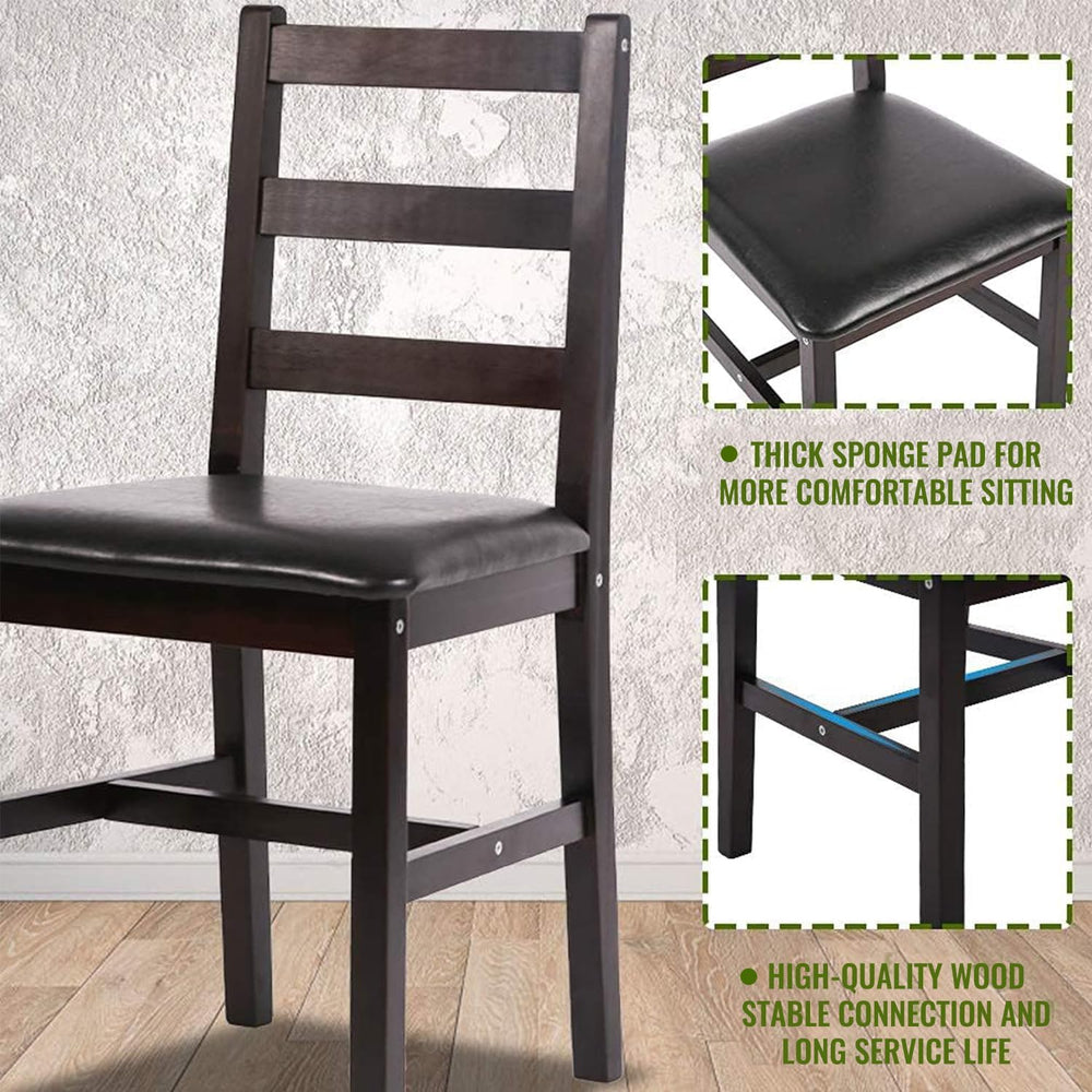 FDW | 5-Piece Solid Pine Wood Dining Table | Brown | Kitchen Table