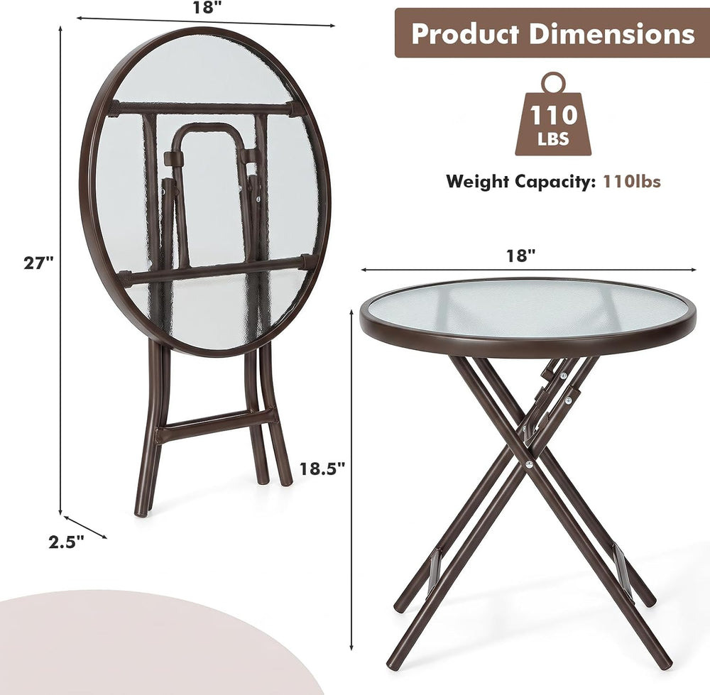 Tangkula Patio Bistro Table, 18" Round Side Table with Tempered Glass Ta...