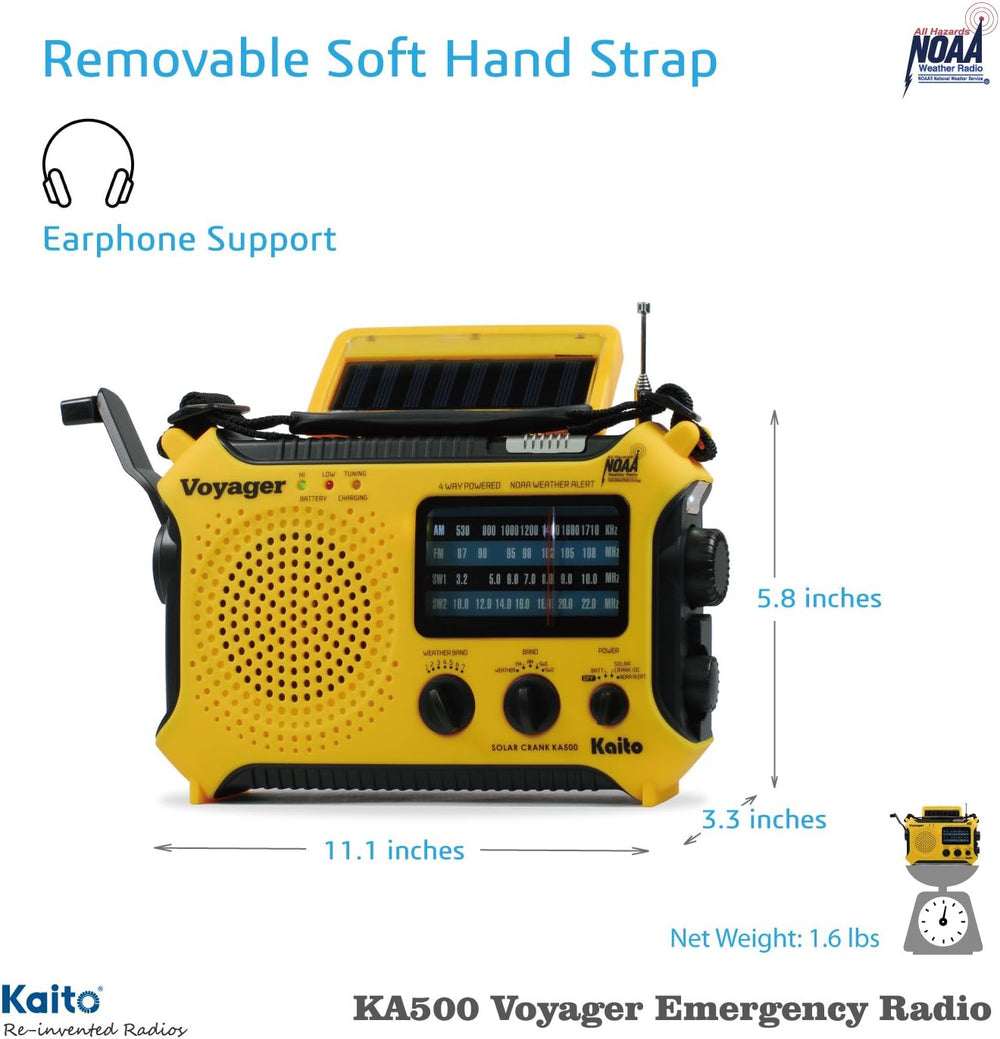 Kaito KA500 5-way Powered Solar Power,Dynamo Crank, Wind Up Emergency AM/FM/S...