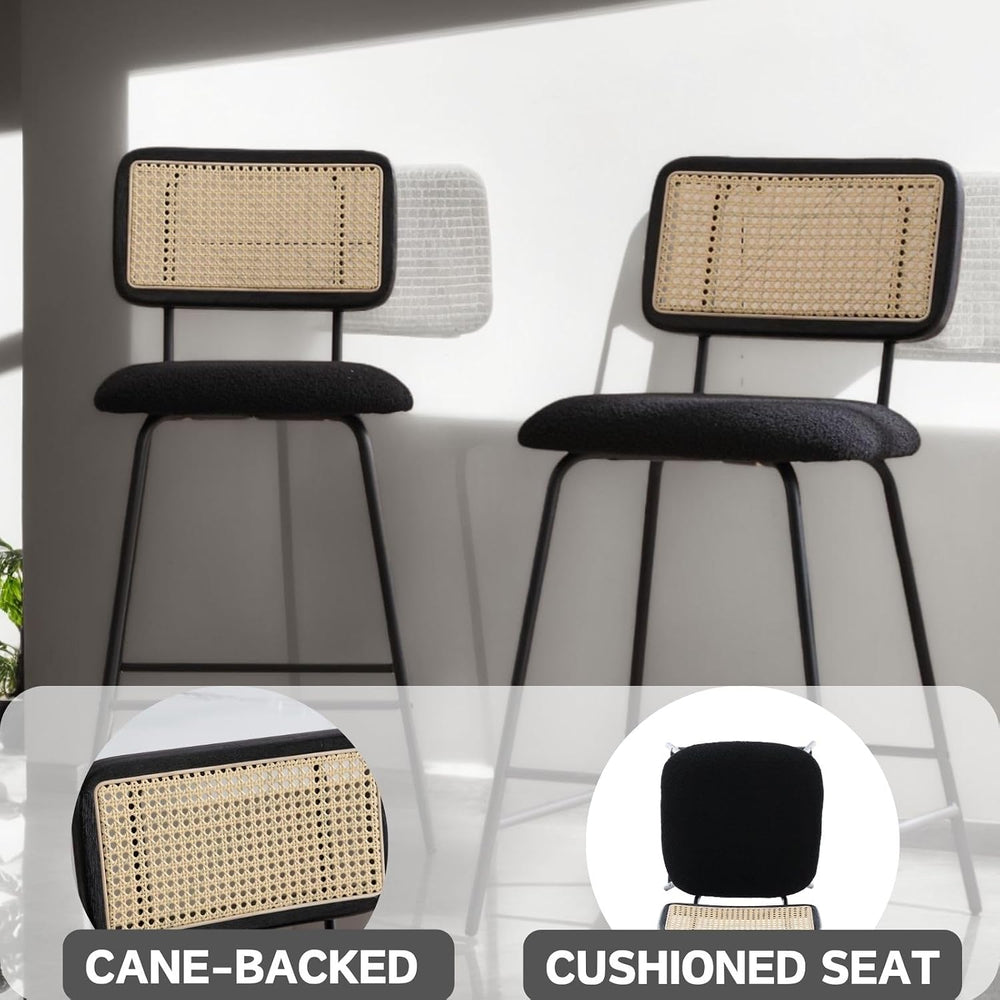 Hyfirm Set of 4 Bar Stools 26 Inch Counter Height, Rattan Barstools with Cane...