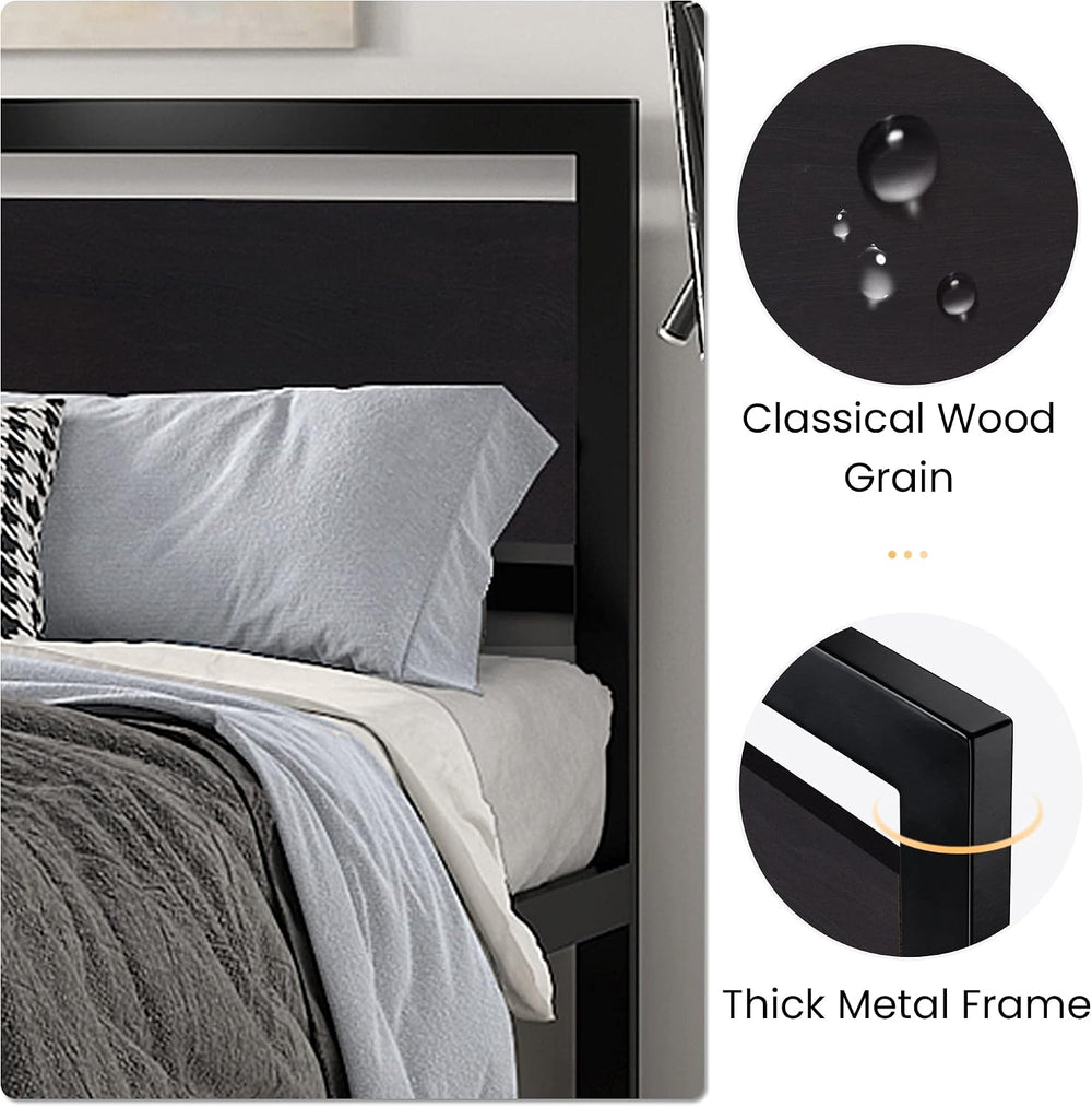 SHA CERLIN Heavy Duty Full Size Bed Frame with Modern Headboard, Black