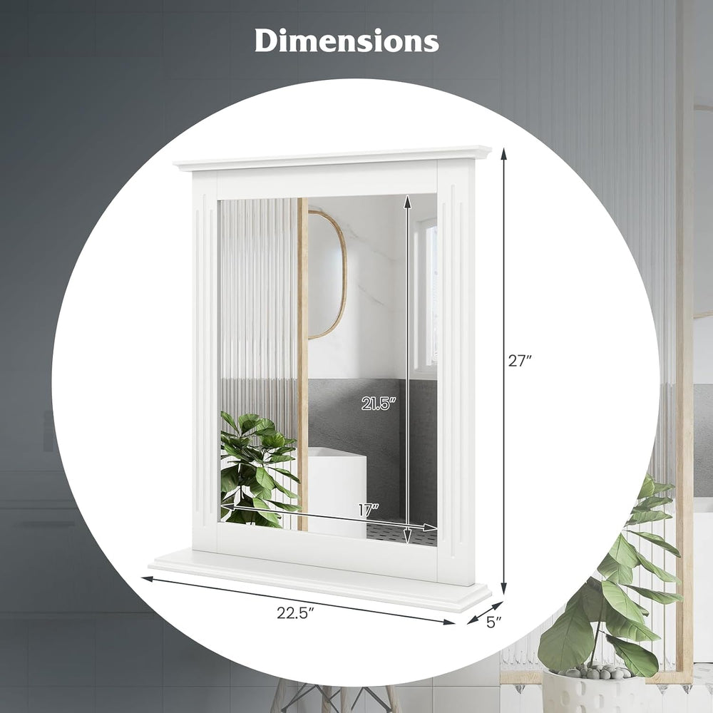 Tangkula Wall Mounted Bathroom Mirror with Built-in Storage Shelf