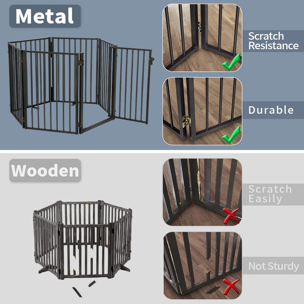 Metal Freestanding Dog Gates with Door for Outdoor Indoor,120'' Extra...