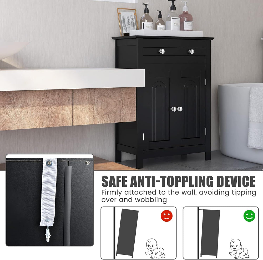 COSTWAY Bathroom Floor Cabinet, Wooden Side Storage Organizer (Black)