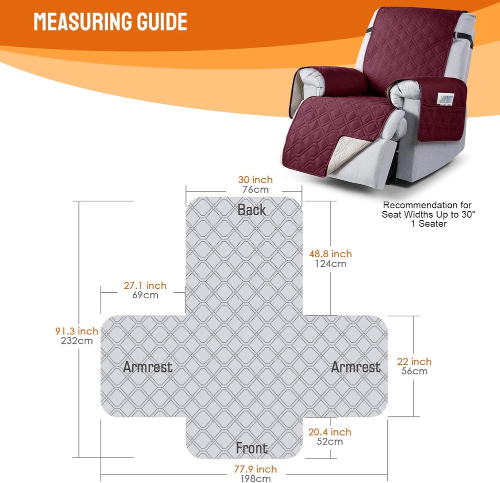 VANSOFY 100% Waterproof Recliner Chair Covers Washable, Burgundy, 30"