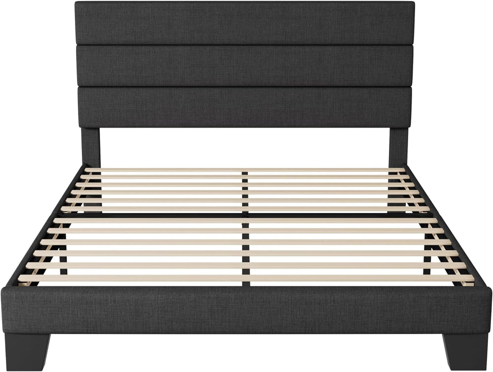 Allewie Full Size Platform Bed Frame with Fabric Upholstered Headboard Gray