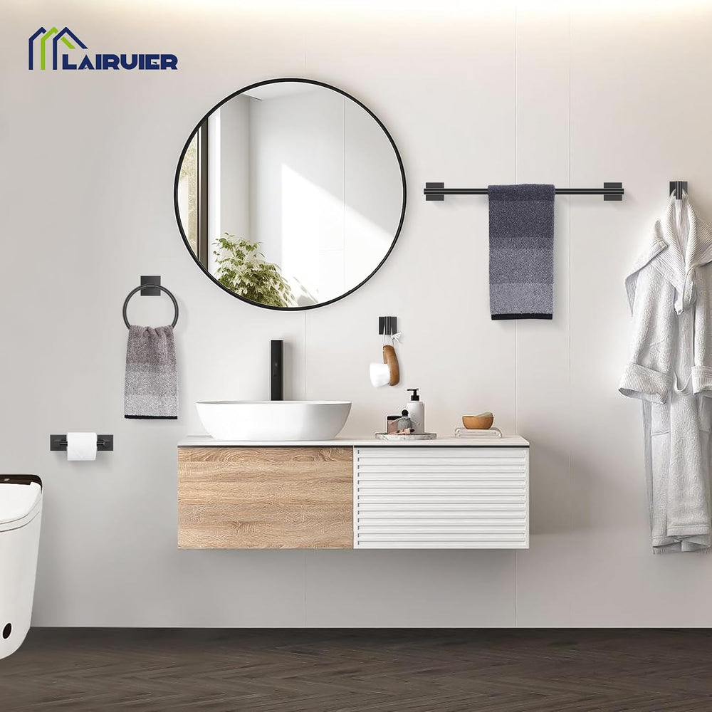 Lairuier Matte Black Bathroom Accessories, Towel Bar Set Wall Mounted