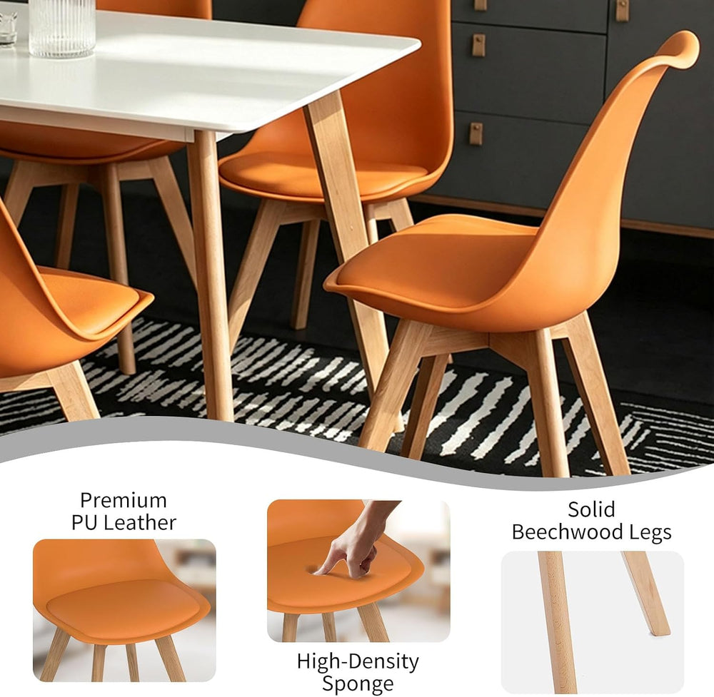 Dining Chairs Set of 4, Modern Leather Kitchen Chairs with Wood Legs