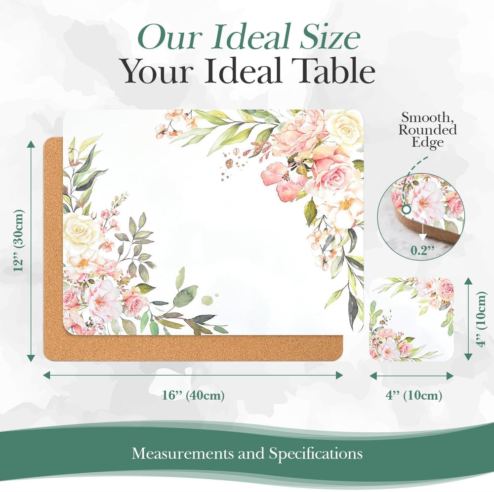 Cork Placemats Set of 6 Matching Coasters I Heat Resistant Place Mats for Din...