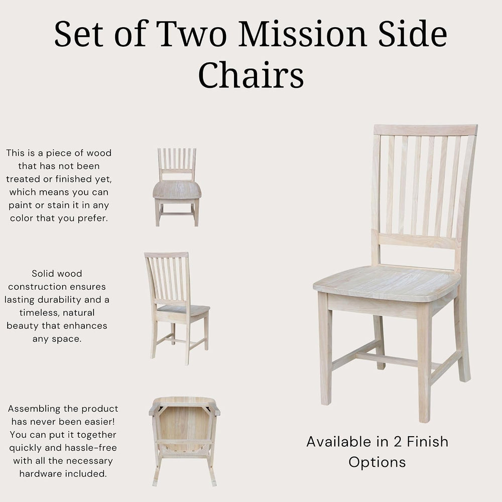 IC INTERNATIONAL CONCEPTS Solid Wood Set of 2 Mission Chairs, Unfinished