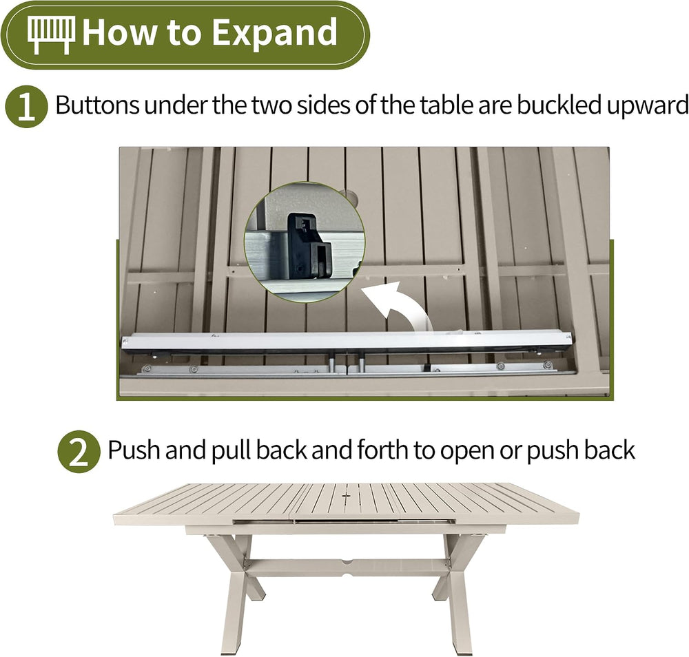 TWT Aluminum Outdoor Dining Table for 8, 62.8" - 82.5" Extendable P...