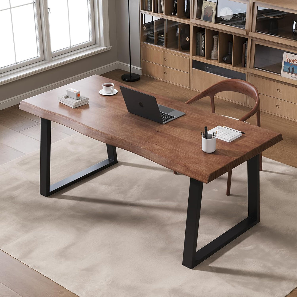 Pine computer desk, modern solid wood home office desk, long rural farmhouse ...