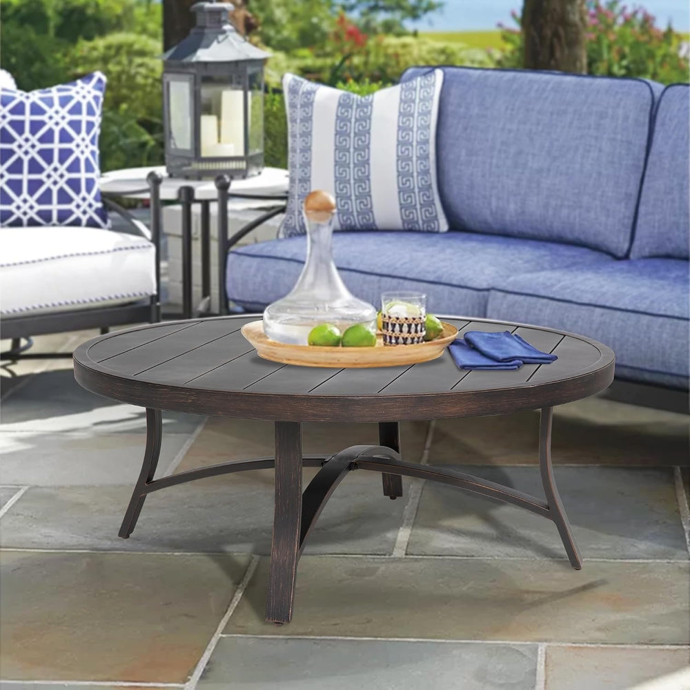Ulax furniture 45-Inch Round Patio Coffee Table, Durable Aluminum Outdoor Sid...