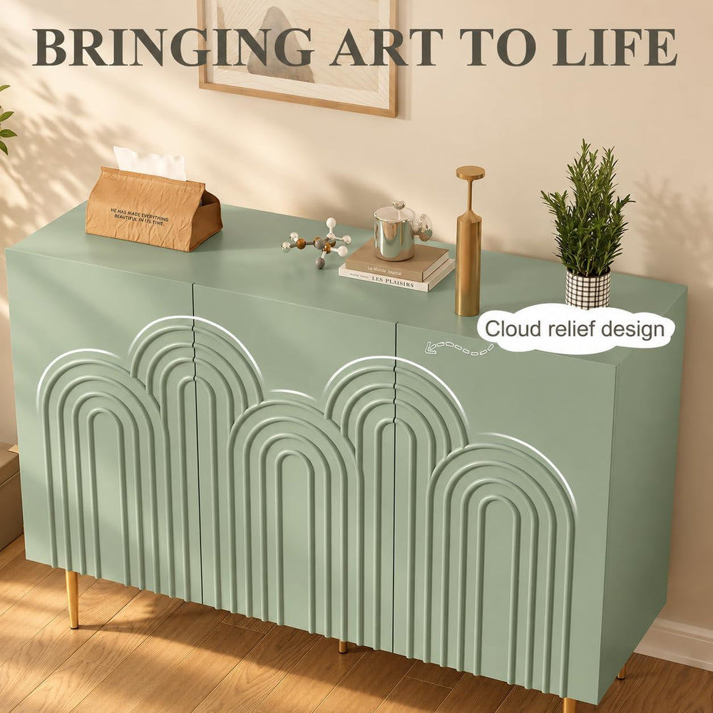 ARTPOWER 47" Accent Cabinet with Cloud Relief Sideboard with 3 Doors Green